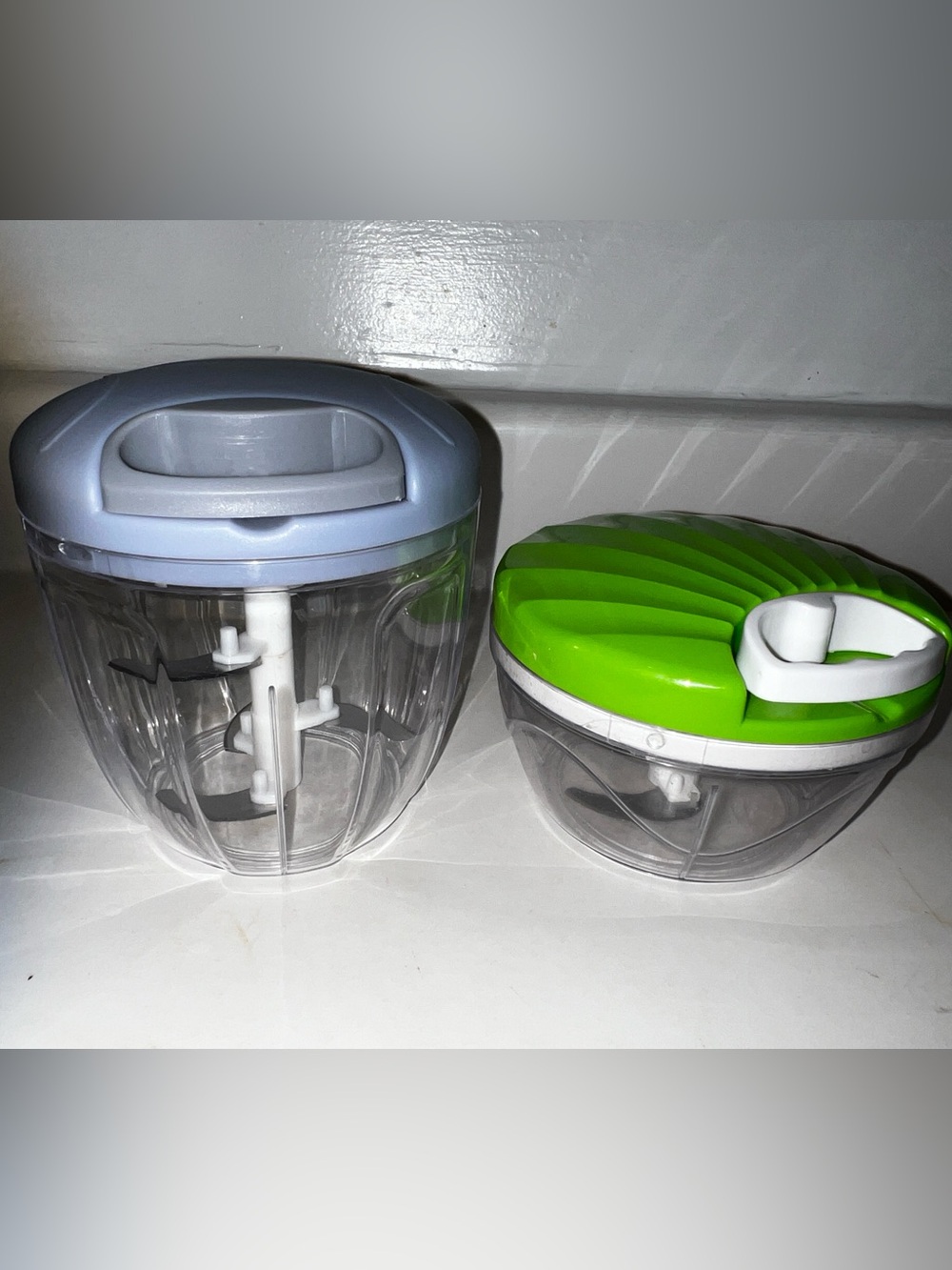 Manual Food Chopper with Green and Gray Lids - Versatile Kitchen Storage